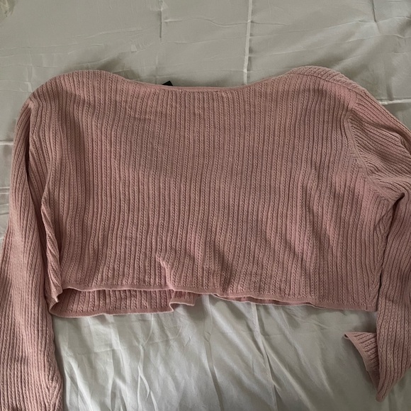 Vintage Thread Pink Ribbed Cropped Cardigan, - Picture 2 of 4